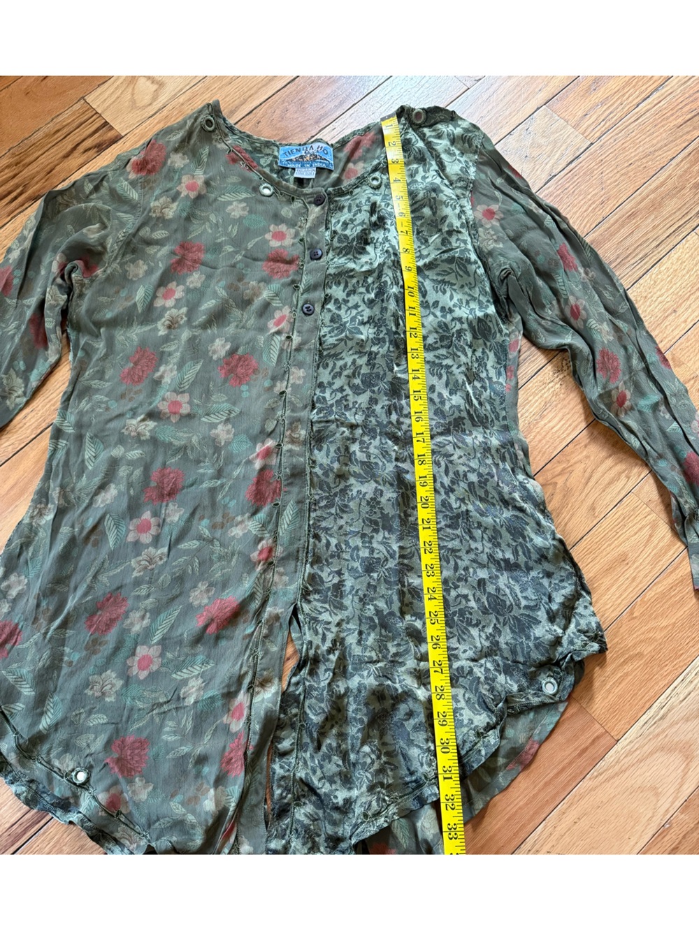 Tienda Ho Lagenlook Artsy Floral Layered Hi-Low Tunic Top Women’s One Size Green - Picture 11 of 12